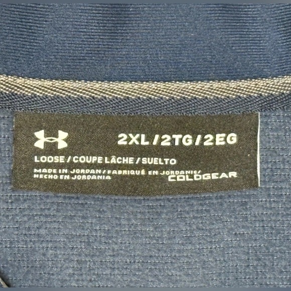 Under Armour Coldgear Mens Sweater 2XL Loose 1/4 Zip Pullover Blue Top Golf - Picture 7 of 7